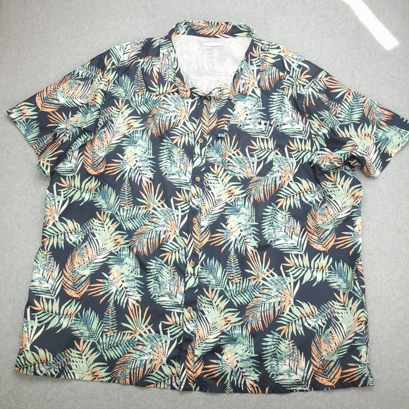 Columbia PFG Shirt Mens 5X Blue Tropical Palm Print Short Sleeve Fishing - Picture 2 of 12